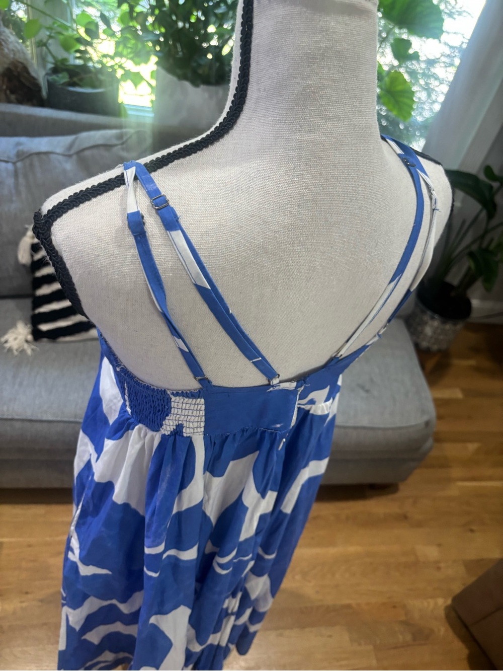 Anthropologie Blue and White Abstract Print Strappy Maxi Dress - Picture 7 of 10